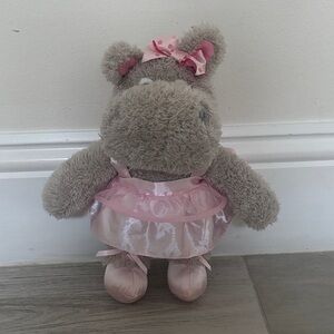 Plush Hippo in Pink Ballet Dress - Soft Grey Cuddly Toy